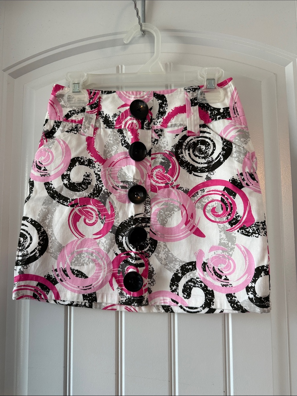 Brand New Cato Pink Black Swirl Button-Front Mini Skirt